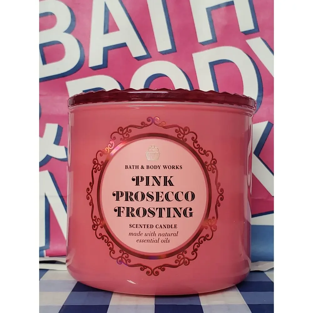 BBW Pink Prosecco Frosting Glass Lid Large 3 Wick Candle Home Fragrance Decor